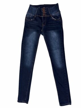 HAILEY High-Rise Navy Skinny Jeans with Button-Front Detail Size 5